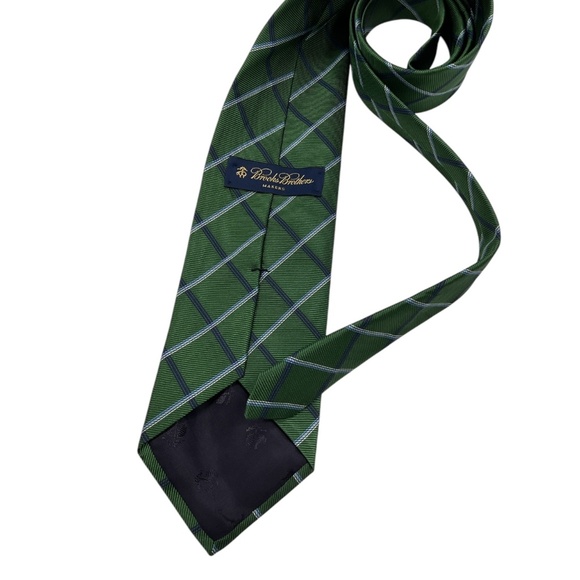 BROOKS BROTHERS Green Tartan Silk DESIGNER Tie USA - Picture 2 of 4